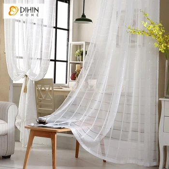 

DIHIN 1 PC Modern White Striped Tulle Curtains for the Bedroom Sheer Curtain Blind Window