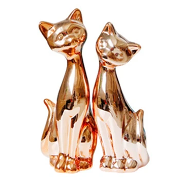 

8.3'' Ceramic Gold Plating Cat Figurines 2pcs/Set Rose Gold Cats Ornament Decoration Animal Model Statue for Home Decor