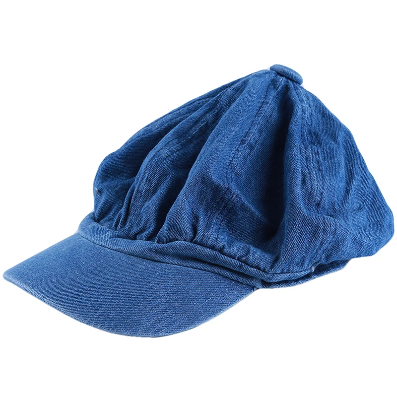 Джинсовая кепка унисекс, осенняя ковбойская шляпа для женщин и мужчин, винтажная восьмиугольная кепка для водителя, плоская верхняя Корейская шапка для художника для женщин