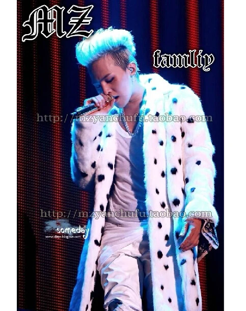 Best price at $134 Cheap Men's new bigbang rights Zhi-Long GD Beyonce leather grass with white and black spots long fur coat Nightclubs costumes clothing