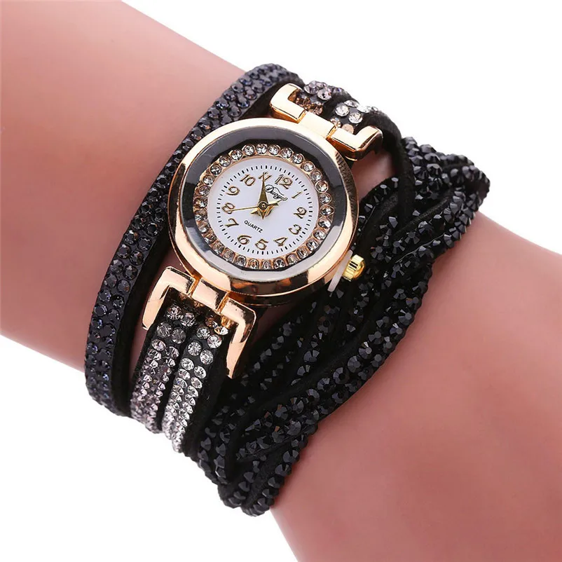 Duoya Брендовые Часы для женщин роскошный кристалл золотой браслет кварцевые наручные часы Стразы Женская одежда подарок часы Relogio