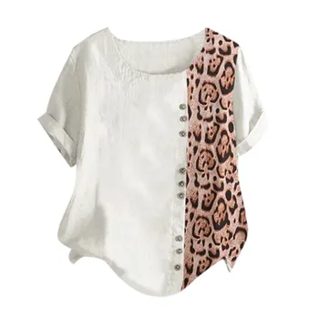 

womens blouses and tops Casual Plus Size O-Neck Printed Loose Button Tunic women shirt Blouse Tops blusas mujer de moda 2019