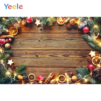 

Yeele Christmas Photocall Wooden Board Lemon Ball Leaves Party Photography Backgrounds Photographic Backdrops for Photo Studio