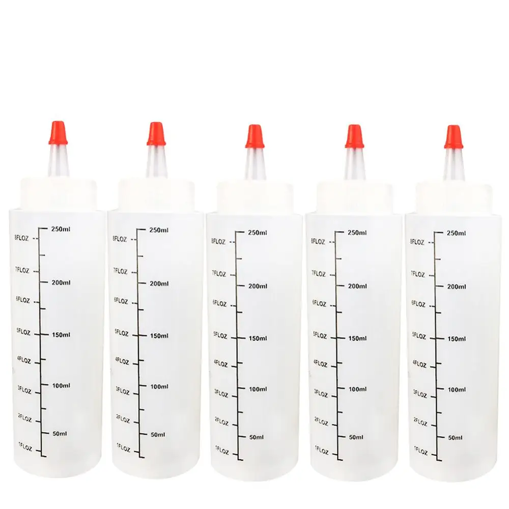 

5pcs 250ml Plastic Needle-nosed With Scale Squeeze Bottle With Leak-Proof Cap Sauce Salad Squeezable Bottle Dropshipping