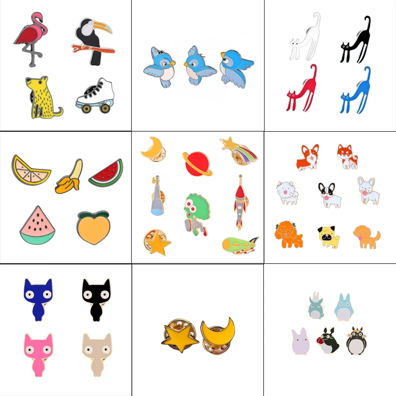

2-8Pcs/Set Brooches Animal Fruit Enamel Pins Denim Jackets Lapel Pin Men Women Dress Bag Badges Corsage Jewelry Collection Gifts