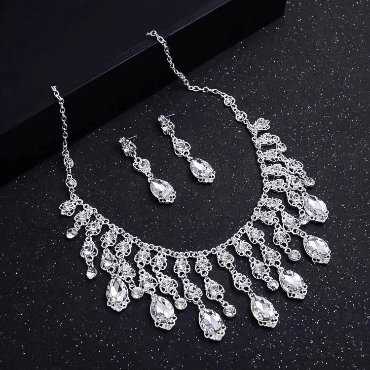 Серьги-гвоздики со стразами joia de cristal Acessorios Do Casamento Colar brincos conjunto de joias mulheres bijoux - Окраска металла: Fig