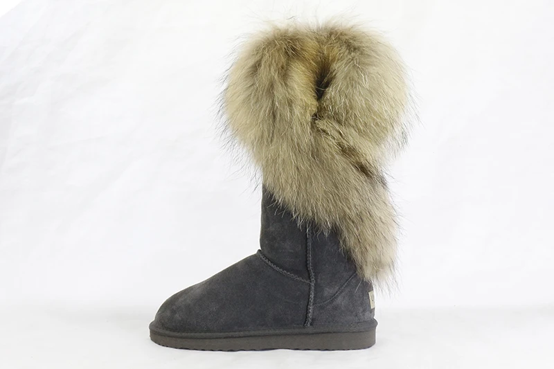 UVWP/модные женские зимние сапоги с натуральным лисьим мехом; теплые высокие сапоги; высокие зимние сапоги из натуральной коровьей кожи; женская обувь