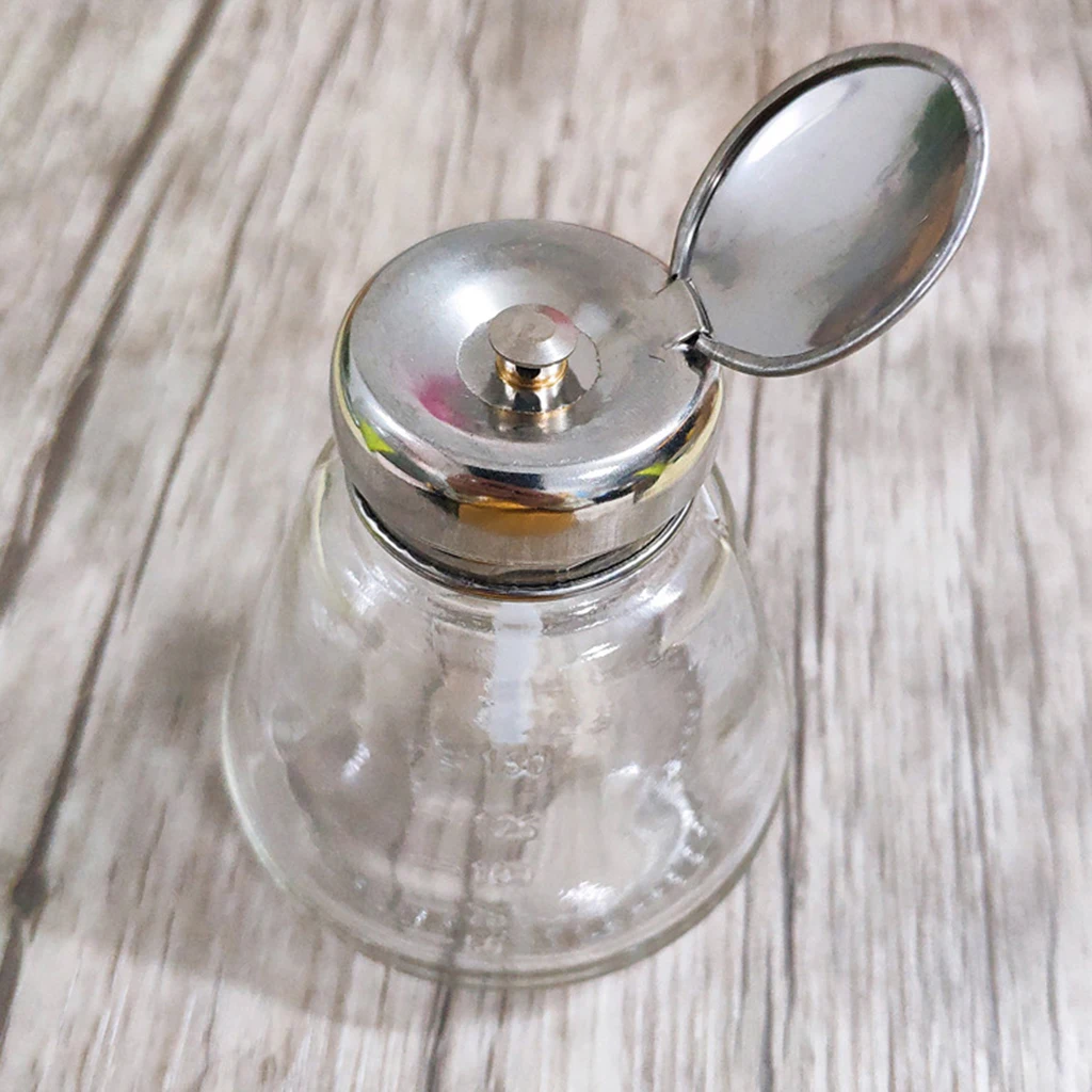 Empty Nail Polish Makeup Remover Pump Dispenser Glass Push Down Press Bottle 150ml for Alcohol Acetone