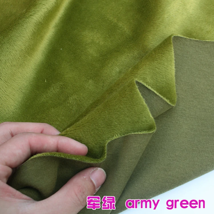 

Army Green Cotton Polyester Velour Knit Fabric Luxurious kid Wear Super Soft Extra Plush Stretchy 60" Wide Sold By The Yard
