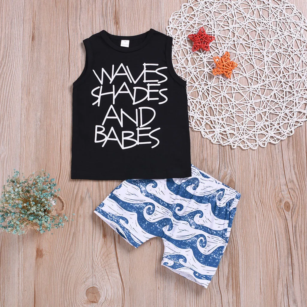 Детская одежда для малышей футболка без рукавов с буквенным принтом маленьких