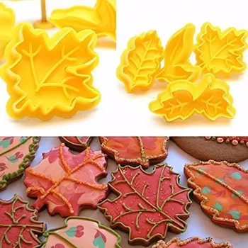 

4Pcs/set Plunger Cookie Cutter Kit DIY Fall Maple Leaf Cake Mold Flower Plungers Fondant Pastry Craft Food Decor