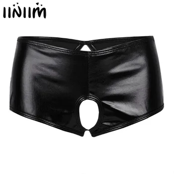 

Sexy Womens Panties Lingerie Nightclub Wetlook Sissy Underwear Faux Leather Open Butt Crotchless Bikini Underwear Underpants