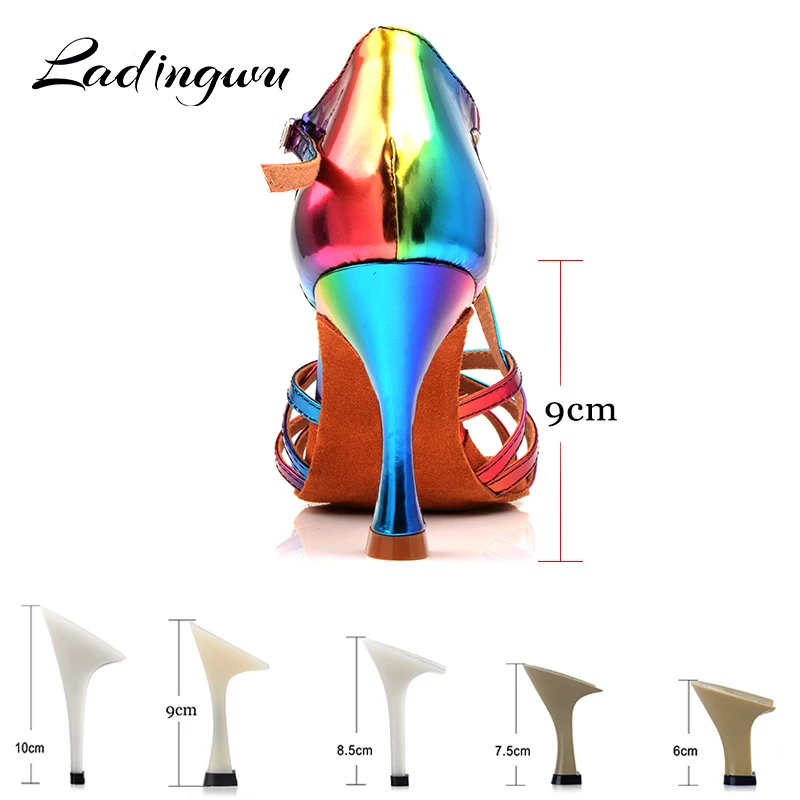 Ladingwu/модная обувь для латинских танцев; женская обувь для сальсы из искусственной кожи радужного цвета; танцевальные сандалии; уникальный дизайн; латексная мягкая подошва; Размеры 33-44