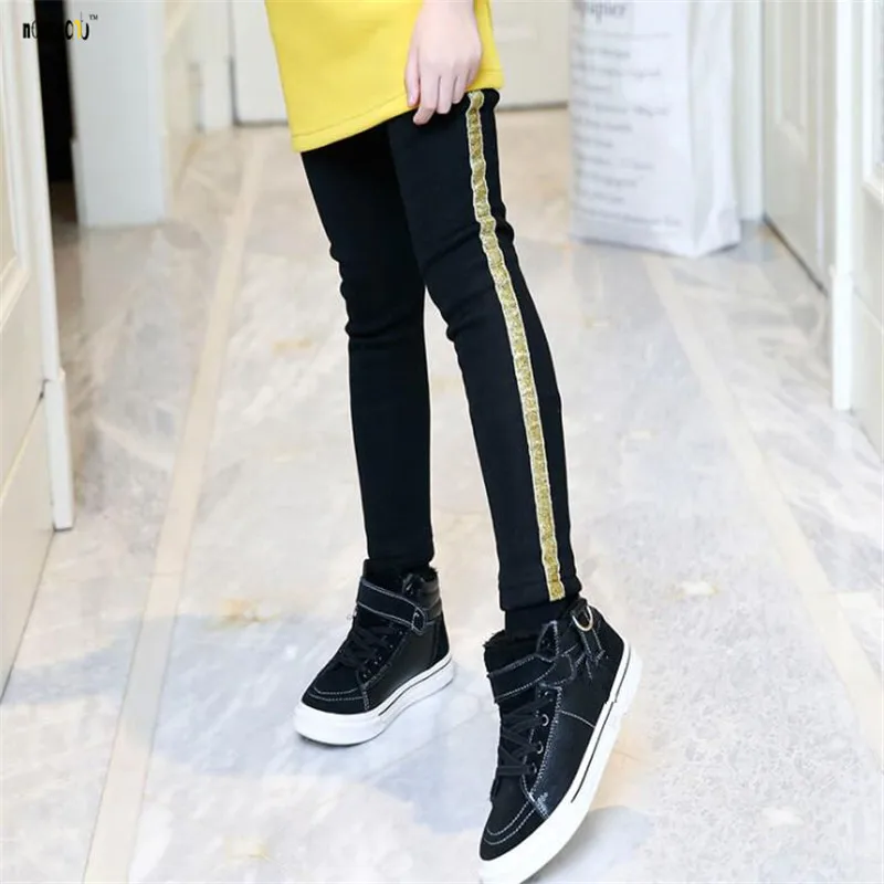 Winter Children Legging For Girl Casual Thicken Warm Girls Pants Full Length Kids Trouser 4 5 6 7 8 9 10 11 12 Years - Цвет: Gold