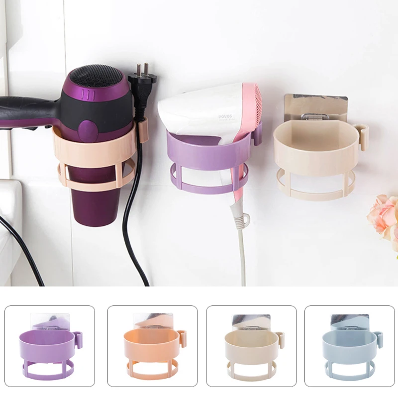 

Hair Dryer Storage 4 Colors Holder Stand Wall Mounted Plastic Space Save Shelf Hairdrye Rack Bathroom Organizer Pratelei Hook