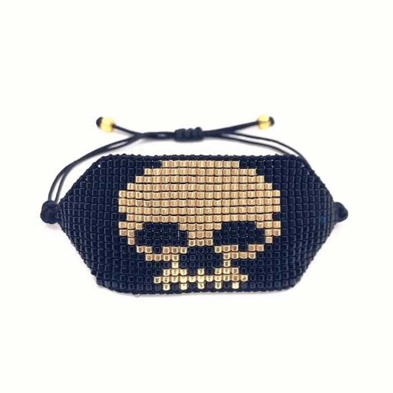 Браслеты SHINUSBOHO мужские Модные ювелирные изделия с черепом MIYUKI золотые и черные