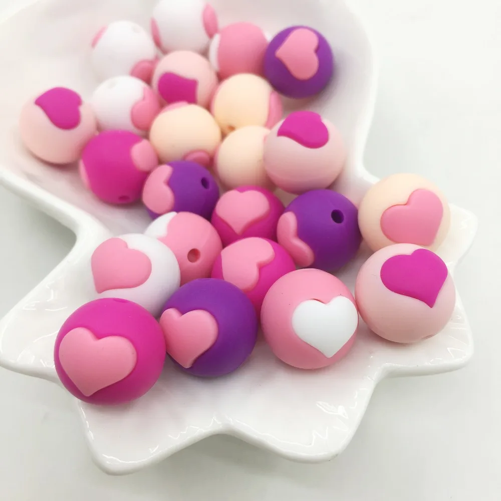 

New Arrival BPA free silicone beads, round silicone beads, heart beads .FDA food Silicone heart round bead for baby chewed