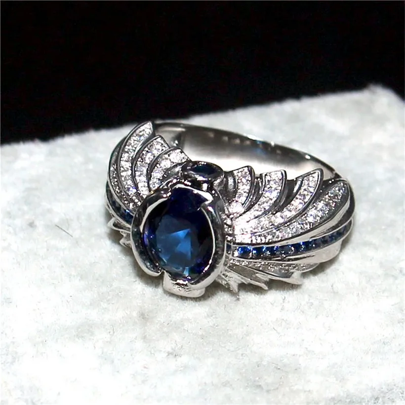 choucong Jewelry Men's 925 Sterling Silver Ellipse Blue 5a Zircon Stone Pave cz ring Engagement Wedding Bands boy Size 8-13 gift
