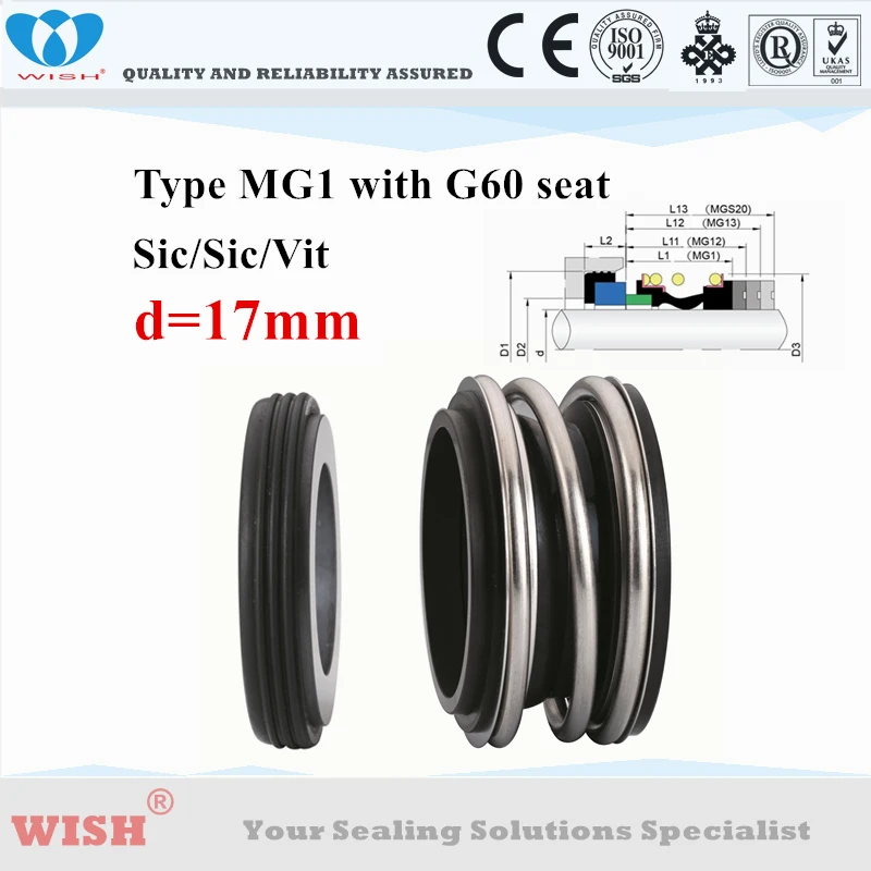 

17MM dimension MG1-G60 Eagle Burgamnn mechanical seals material Sic/Sic/Viton
