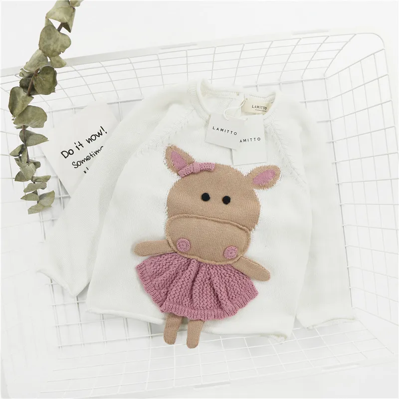 

Kids sweater baby boy sweater Apron small hippo three-dimensional pattern girls pullover sweaters knit long sleeve tops