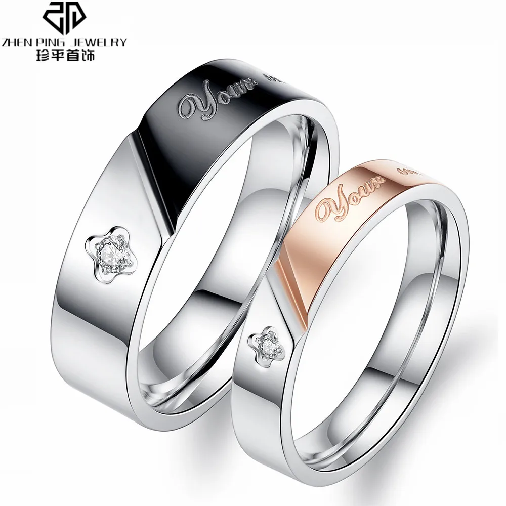 316L Stainless Steel Couple Rings for Lovers Black-Rose Gold Color Trendy Wedding Jewelry