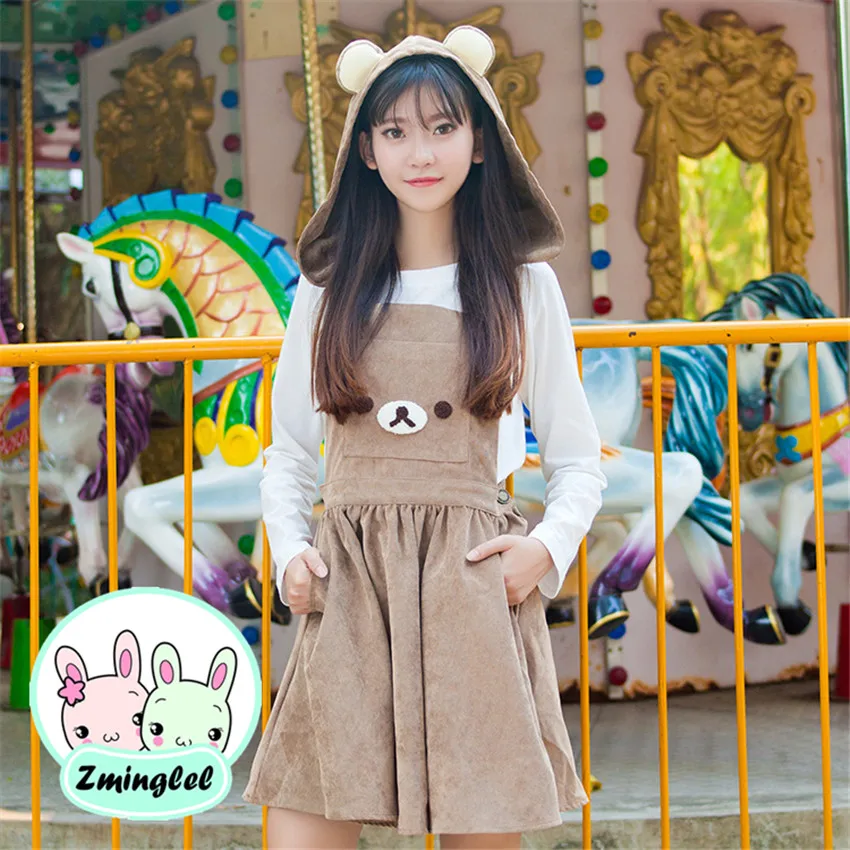 1976 10 De Descuentoso Cute Lolita Girls Kawaii Rilakkuma Suspensor Vestido Oso Bordado Mujeres Invierno Vestido General Con Sombrero 1976 10 De Descuentoso Cute Lolita Girls Kawaii Rilakkuma Suspensor Vestido Oso Bordado Mujeres Invierno Vestido General Con Sombrero