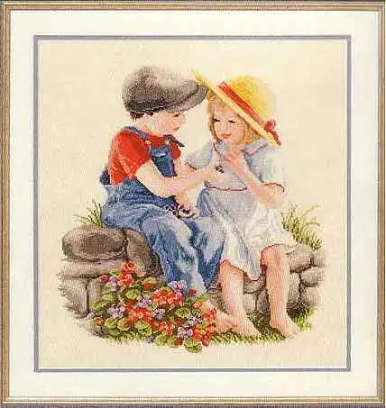 cs-2270 Cross Stitch Kit First Love Lover Innocence Two Kids Girl and Boy Childhood Sweetheart