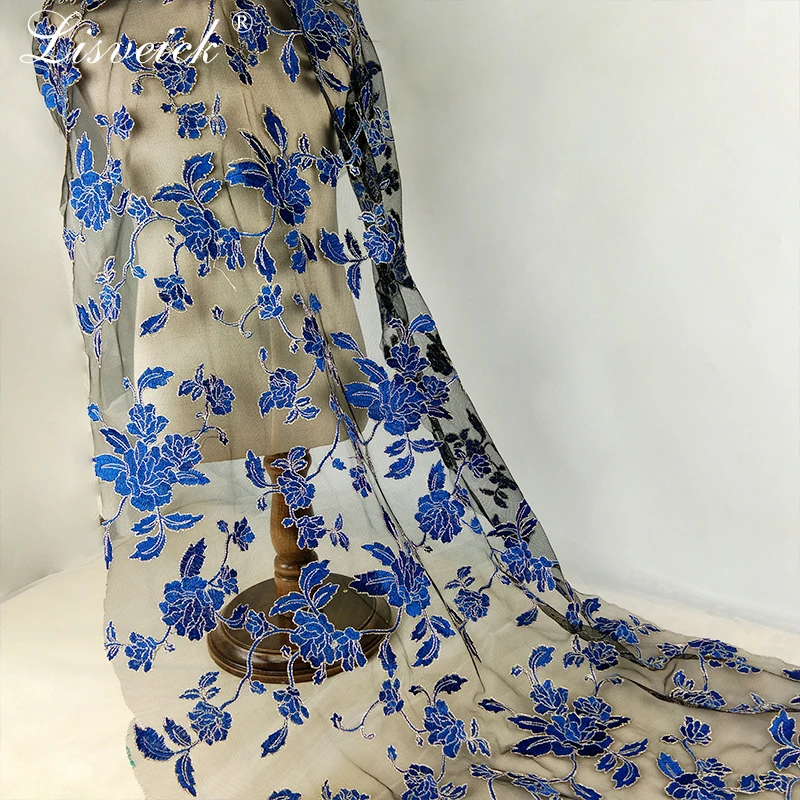 

new 1Y Exquisite Flower tulle Mesh Embroidery Fabric Material African Lace Sewing On Woman's clothes Fabrics Wedding Dress Diy