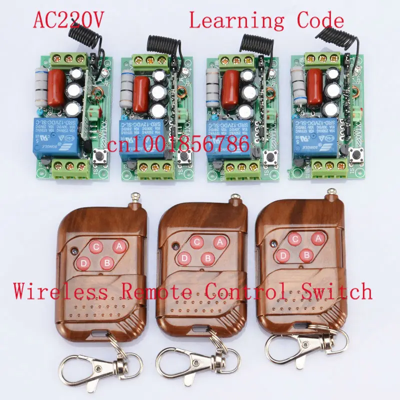 

220V 1CH 10A 4Receiver & 3Transmitter RF Wireless Remote Switch For Light Lamp LED SMD ON OFF Of 1000W