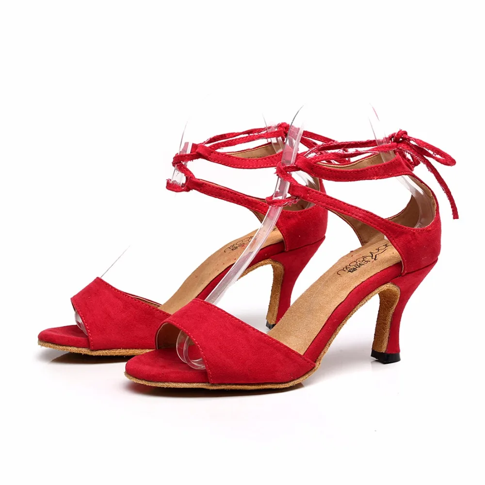 Для женщин Бальные Туфли для латинских танцев замши Salsa сандалии на высоких каблуках 6/7. 5/8. 5 см женские современные Samba Танго Танцы обувь VA20