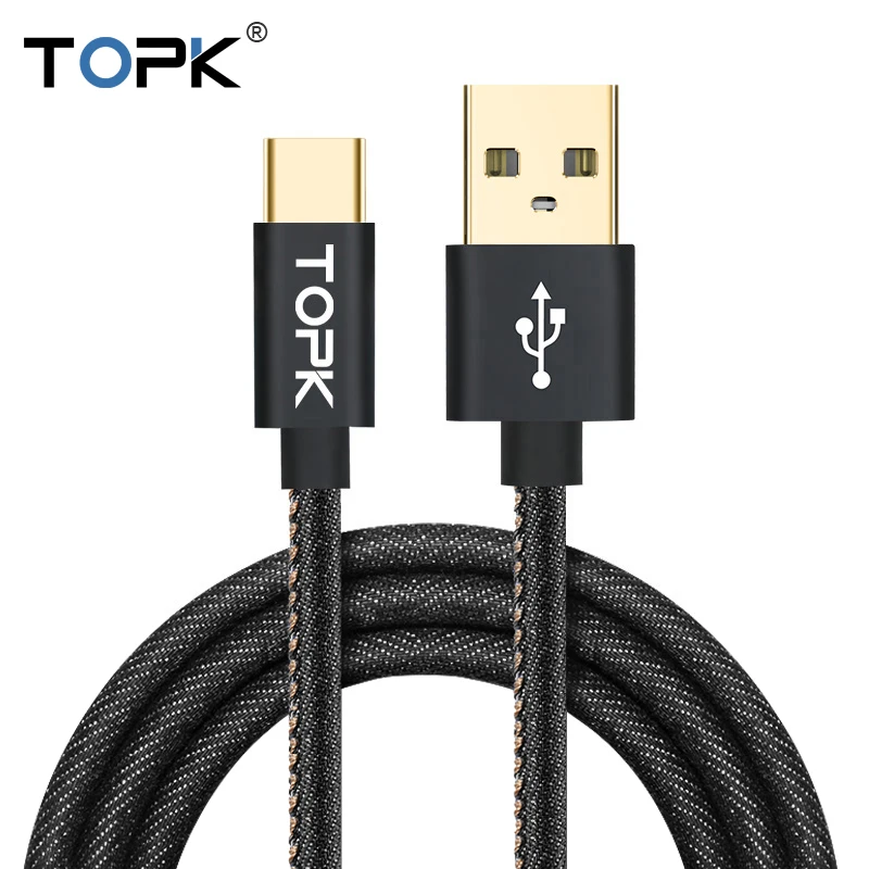 Type-C кабель, TOPK Denim провод USB C позолоченный штекер быстрой зарядки usb type C кабель для MacBook/Xiaomi 4C/Letv/Oneplus