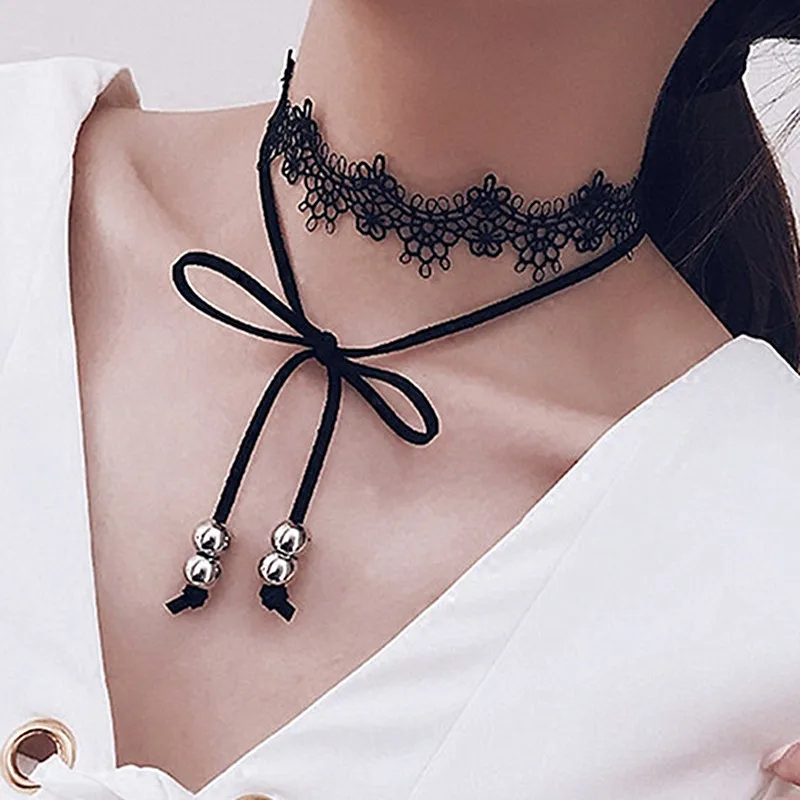 N103 Lace Flower Chokers Necklaces For Women Velvet Suede Bow Necklace