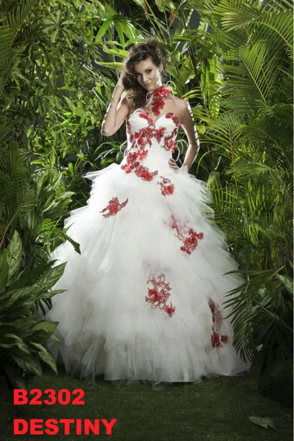 2016 nuevo vestido de bola de vestidos de novia de novia rojo de encaje con aplicaciones blanco en capas falda de la vendimia vestidos de novia B2302 _ - AliExpress Mobile