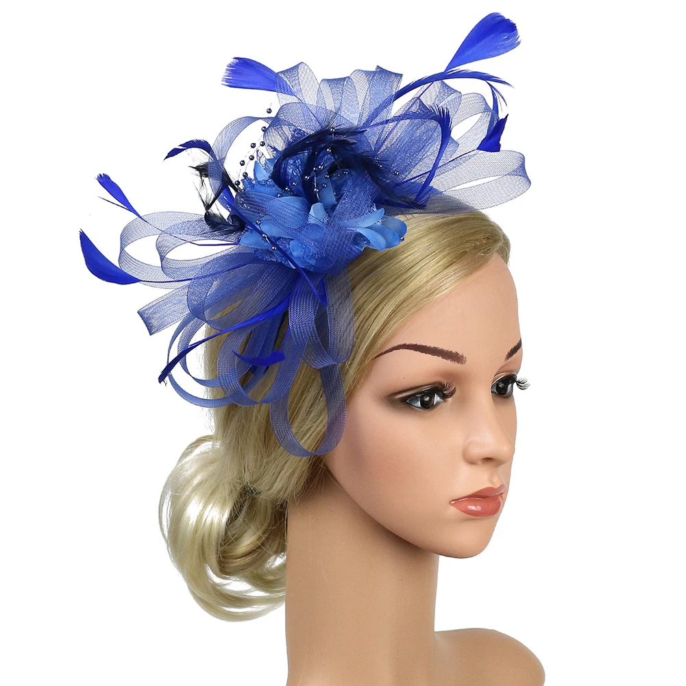 

Derby Day Cocktail Hair Accessory Gift Feather Mesh Party Hat Fascinator Headband Wedding Fedoras Bowknot Women Banquet Church