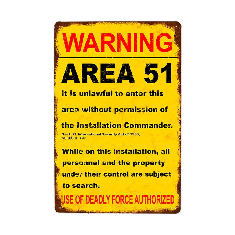 Предупреждение ительная область 51 металлическая жестяная вывеска НЛО винтажные таблички на стену художественный плакат Украшение картина домашний декор 20x30 см