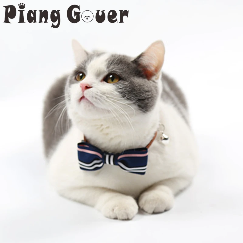 

Striped Pink Pet Dog Tie Bowknot Cat Necktie Bow Collar With Small Bell