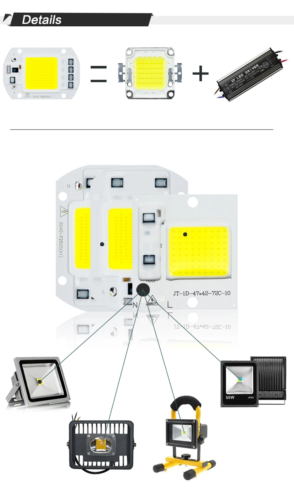 COB светодиодный светильник 10 Вт 20 Вт 30 Вт 50 Вт AC 220 В IP65 Smart IC нет необходимости драйвер DIY Чип светодиодный светильник прожектор Точечный светильник светодиодный светильник