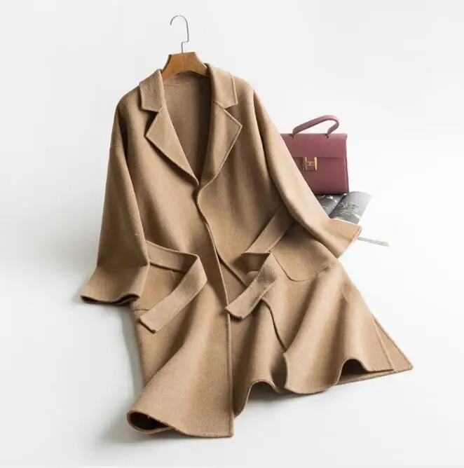  sheep fur coat long with real fox fur collar cuff autumn winter fashion outwear rose femme genuine furs