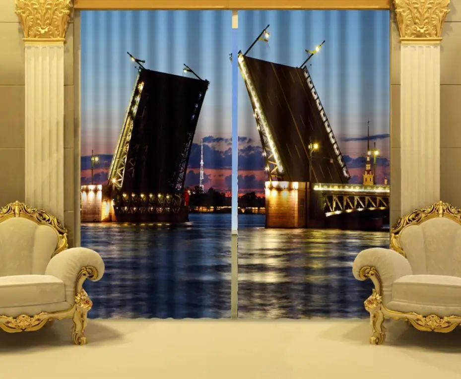 

Photo Print stereoscopic 3d Curtains Charming Seaside City of Night Print 3D Blackout Curtain