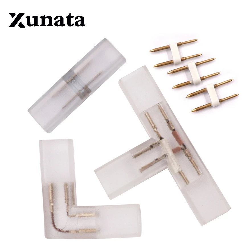 

3PCS 2 PIN L T Shape Corner Connector Middle Plug With Copper Needle for 110V 220V LED Strip 5050 3014 2835 Single Color