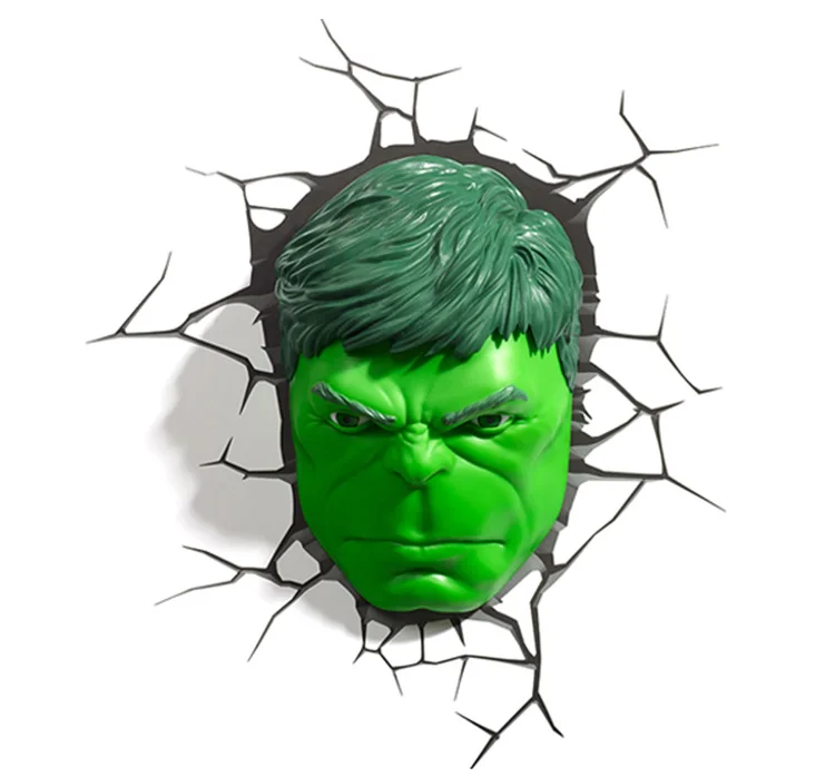Marvel Мстители 3D светодиодный настенный светильник для спальни, гостиной, креативная новинка, ночник для Железный человек Человек-паук Халк Капитан Америка - Испускаемый цвет: The face of Hulk