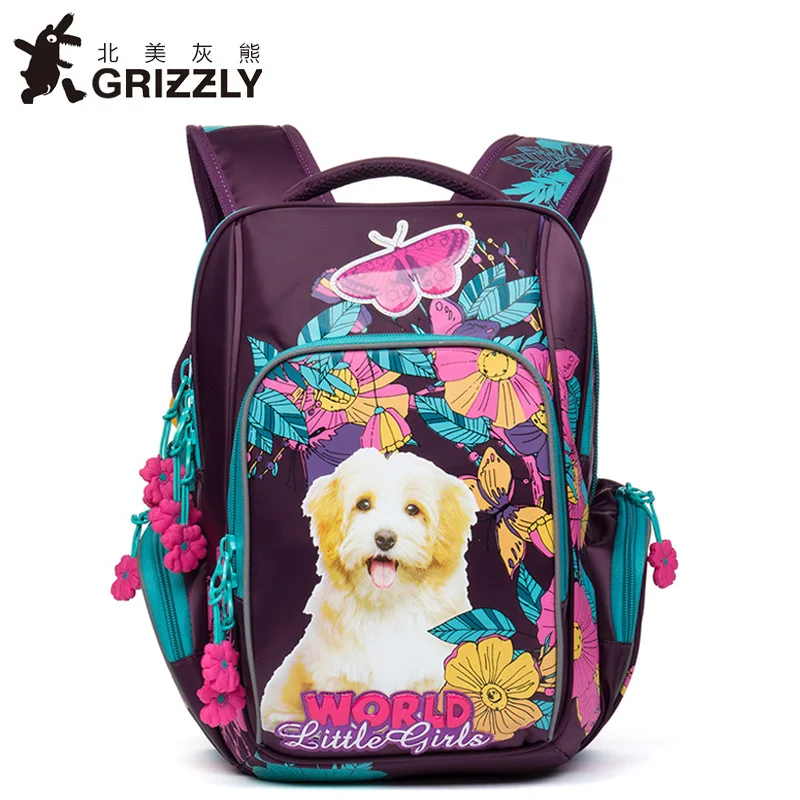 

GRIZZLY 2019 New Russia Kids Backpack Cute Cartoon School Bags Orthopedic Waterproof Children Primary School for Girls packsack