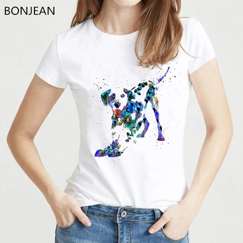 

watercolor Dalmatian dog printed t shirt women clothes 2019 vogue white tshirt femme harajuku shirt summer tops female t-shirt