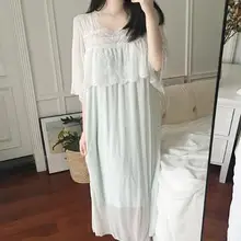 Новая весенне-осенняя кружевная Пижама женская принцесса квадратная Пижама с воротником Половина рукава Ночная рубашка одежда для сна Женская