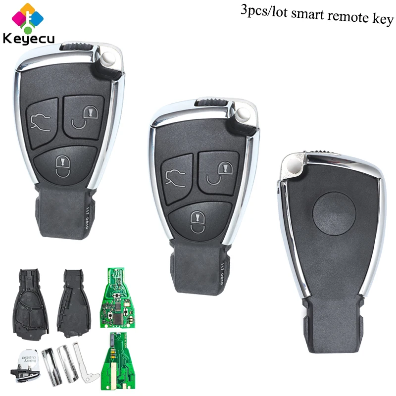 

KEYECU 3PCS/Lot Replacement Smart Remote Control Car Key With 3 Buttons & 433MHz & Uncut Blade - FOB for Mercedes-Benz