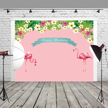 

Photography Filming Booth Backdrops Red Flamingos Wall Backdrop Pink Flower Instagram Display Background Girl Birthday Banner
