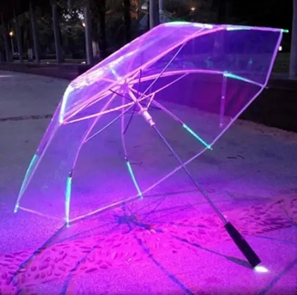 

Creative Colour Changing LED Flash Light Umbrella Luminous Sun Rain Long-Handled Windproof Umbrellas Handle Enlarge Gift