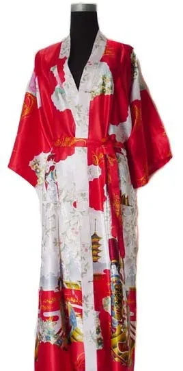 Новое поступление, черный китайский женский шелковый халат, кимоно, банное платье, Весенняя женская пижама, ночная рубашка, Размеры S M L XL XXL XXXL Zhs02E - Цвет: Красный