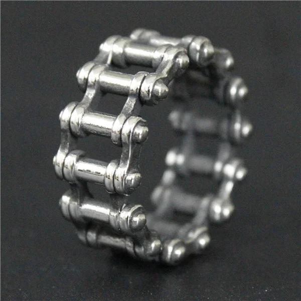 Drop Ship Size 7~14 Fashion Biker Chain Ring Polishing Cool 316L Stainless Steel Jewelry Motor Biker Ring 2
