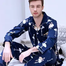 Мужской костюм с длинными рукавами, комплект одежды для сна, плюс размер, шелковая атласная Домашняя одежда, все сезоны, для отдыха, молодежная одежда для сна, J038